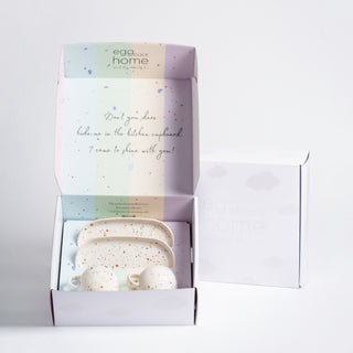 New Party Set 2 Espresso Mug + 2 Mini Tray - White - Egg Back Home
