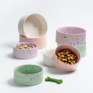 New Party Pet Bowl 14cm Set 2 White Pink - Egg Back Home