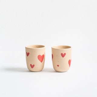 Conjunto de 2 Peças Edição Limitada Copo Médio Cozy Hearts em Faiança 220ml