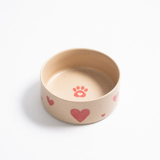 Cozy Hearts Stoneware Pet Bowl 14cm 2 Pieces Set