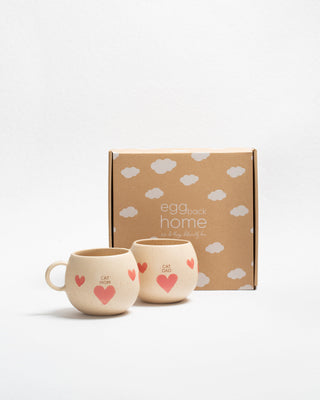 Cozy Hearts Stoneware Mug 500ml Cat Mom & Dad 2 Pieces Set – handmade stoneware mug – Egg Back Home
