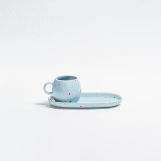 New Party Set 2 Espresso Mug + 2 Mini Tray Soft Blue
