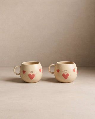 Mugs en grès Cozy Hearts 500 ml Chat Maman et Papa - Lot de 2 pièces – tasse en grès faite main – Egg Back Home