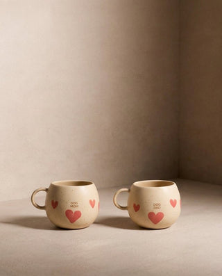Lot de 2 mugs en grès « Cozy Hearts » 500 ml pour parents de chiens – tasse en grès faite main – Egg Back Home