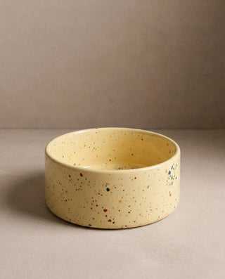 New Party Stoneware Pet Bowl 14cm 2 Pieces Set Yellow – handmade stoneware tableware set – Egg Back Home