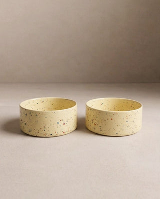 New Party Stoneware Pet Bowl 16,5cm 2 Pieces Set Yellow – handmade stoneware tableware set – Egg Back Home