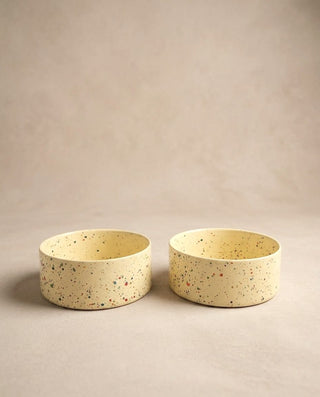 New Party Gamelle pour animaux en grès 16,5 cm, ensemble de 2 pièces jaune – ensemble de vaisselle en grès fait main – Egg Back Home