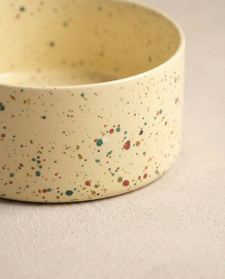New Party Stoneware Pet Bowl 16,5cm 2 Pieces Set Yellow – close-up of the glaze – Egg Back Home