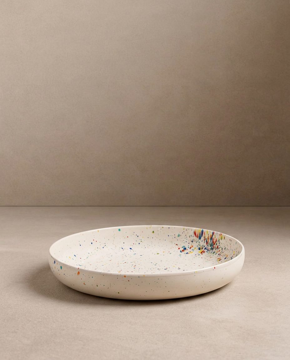 Weißer niedriger Nudelteller Confetti aus Steinzeugkeramik Egg Back Home