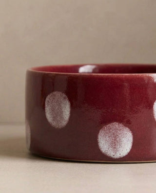 Pop Dots Stoneware Pet Bowl 16,5cm Burgundy 2 Pieces Set — macro 1